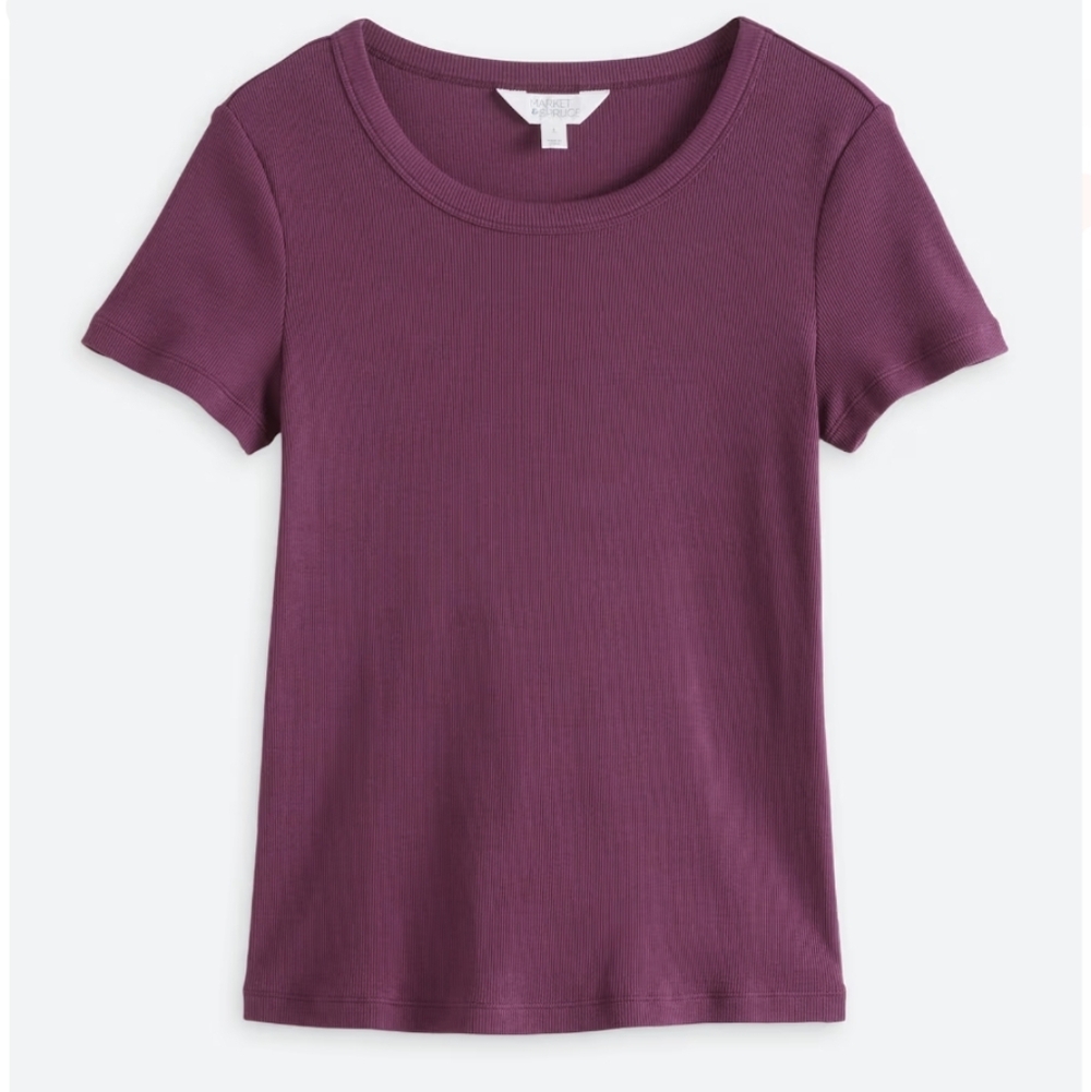 Pearl Cotton Ribbed Crewneck Tee In Purple - Picture 4 of 10